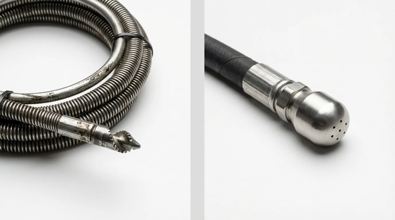 Drain snake cable and hydro jetting nozzle used for drain cleaning in Holmen, WI