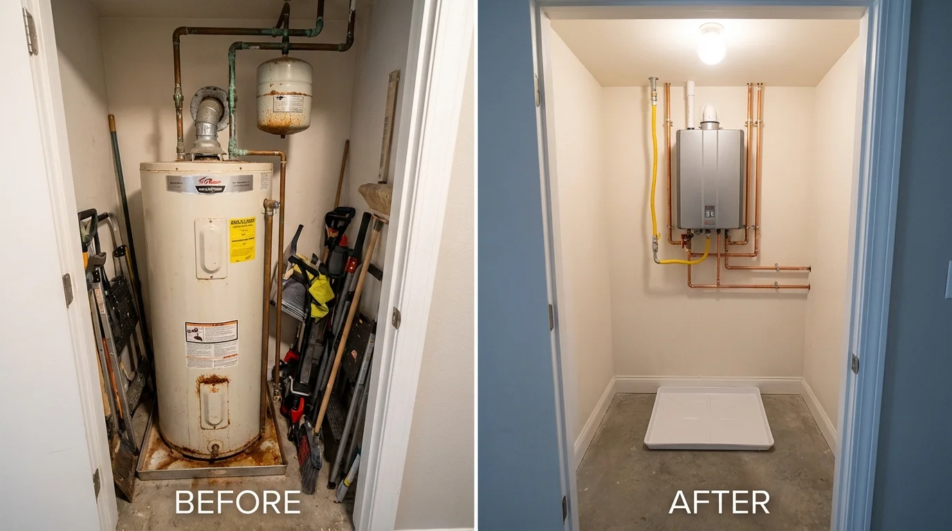 Tank water heater versus wall-mounted tankless unit comparison for Holmen, WI homeowners